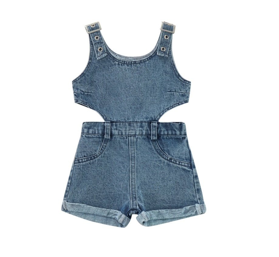 Girls' Two-color Sleeveless Cowboy Siamese Shorts - Image 4