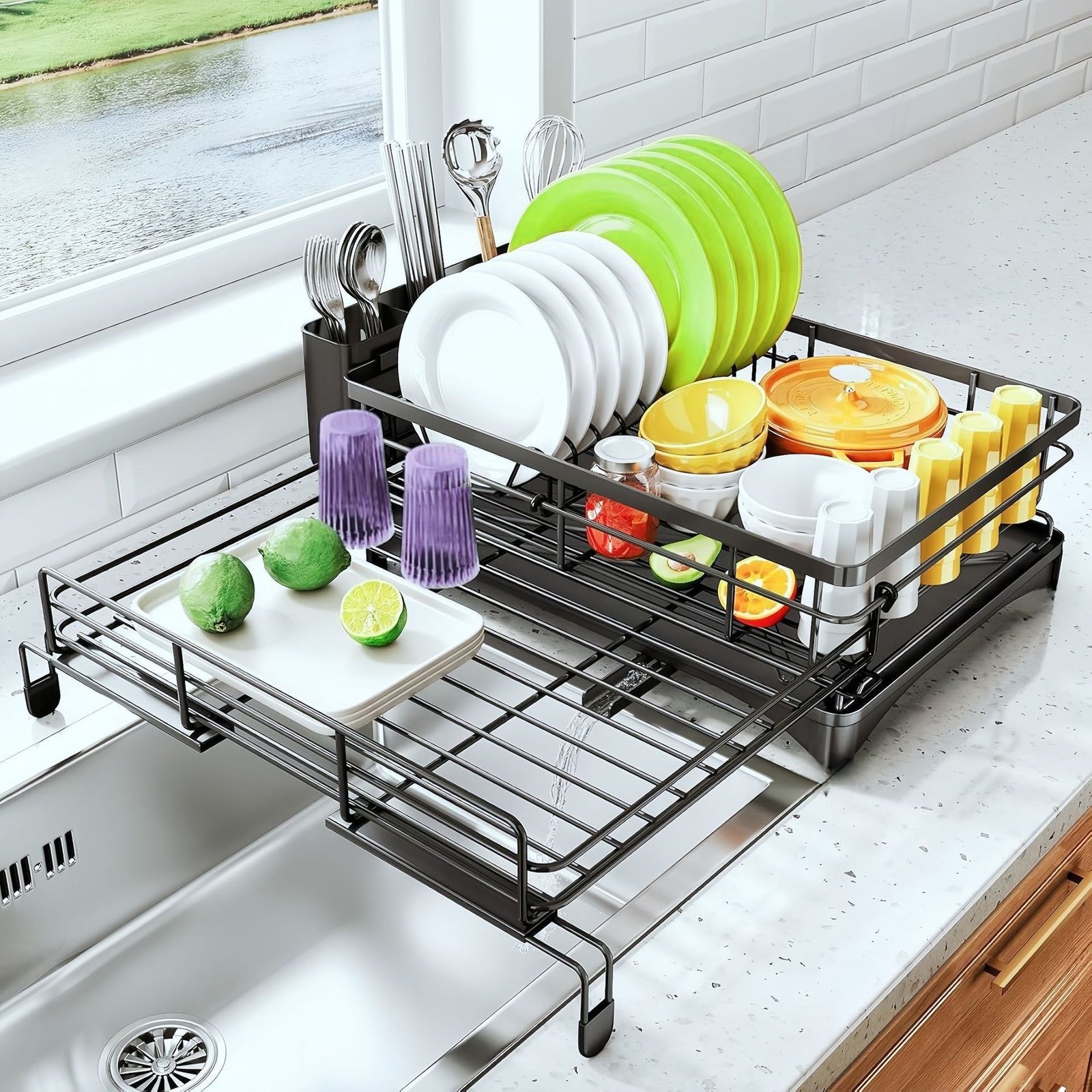 Single-Tier Telescopic Dish Rack