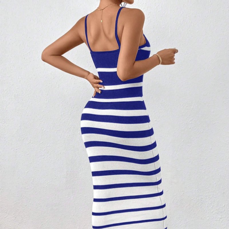 Women's Sexy Hot Girl Striped Spaghetti Straps Hip Dress - Image 6