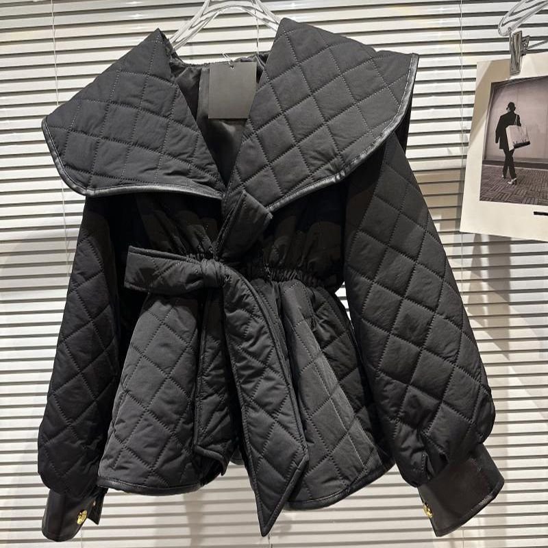 Stylish Navy Collar Bow Tie Cotton Jacket - Image 6