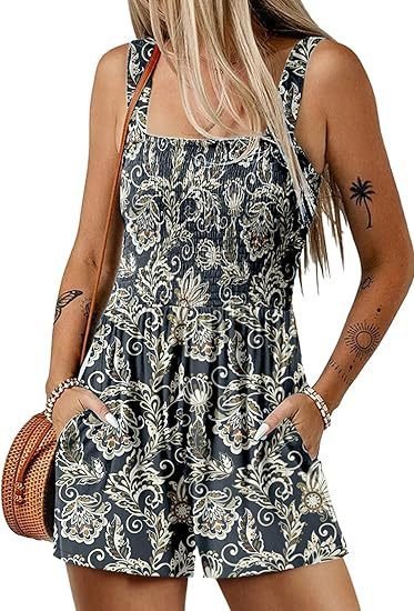 Flower Print Shorts Jumpsuit Summer Fashion Sleeveless Beach Bodysuit - Image 8