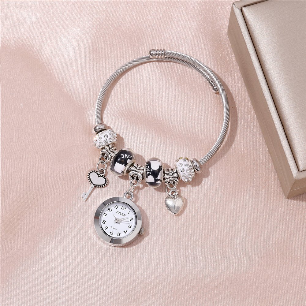 Women Bangle Watch Love Heart Key Pendant Quartz Women Bangle Watch - Image 4