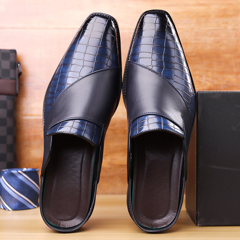 Mens Pointed-toe Leather Half-slippers Without A Heel For Outdoor Wear - Image 6