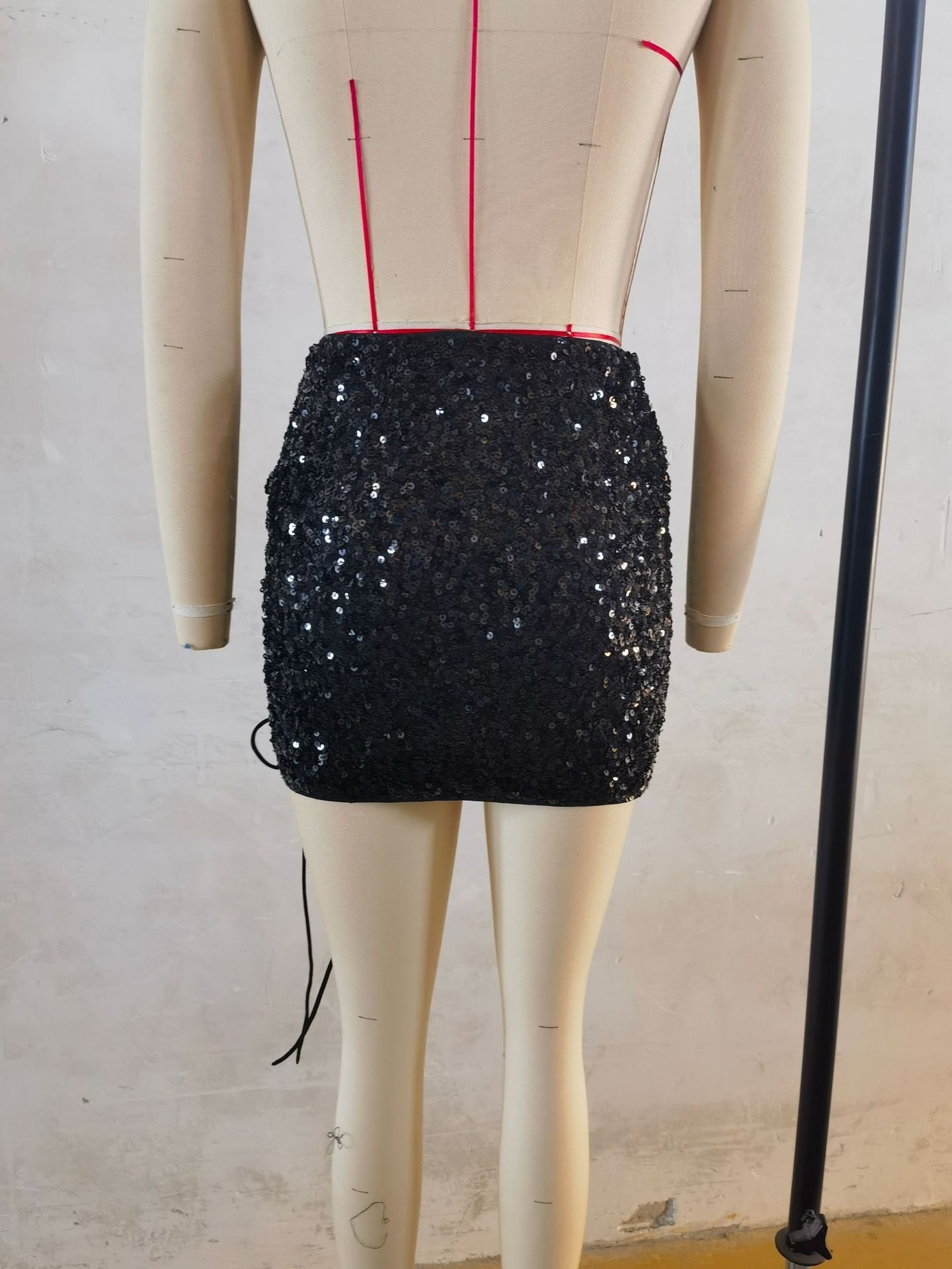 Women's Lace-Up Sequin Skirt - Short A-Line Party Skirt with Shiny Metallic Flakes and Adjustable Front Lacing - Image 5
