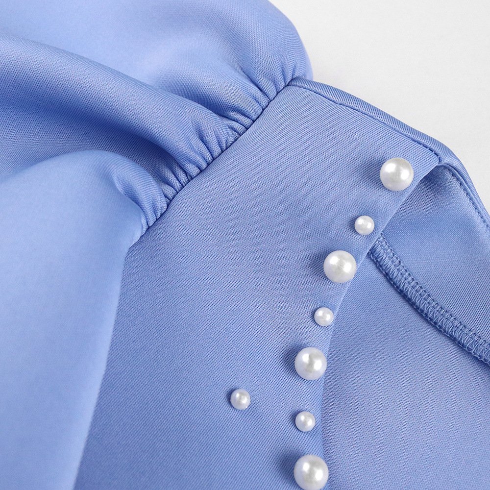 V-Neck Ruffle Sleeves Split Splicing Beaded Plus Size Women's Clothing - Image 4