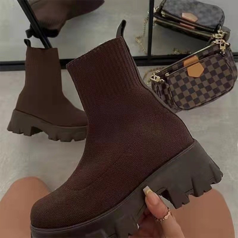 Women Sock Boots Platform Chunky Heels Shoes - Image 6