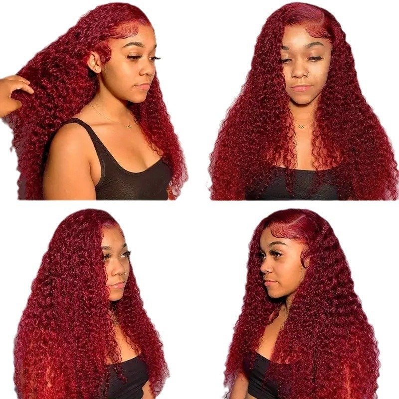 Fashion Wine Red Wig Front Lace Small Roll Wound Tube Afro Synthetic Wigs - Image 9
