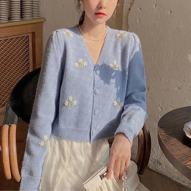 Embroidered Knitted Cardigan Women's Long-sleeved Top - Image 4