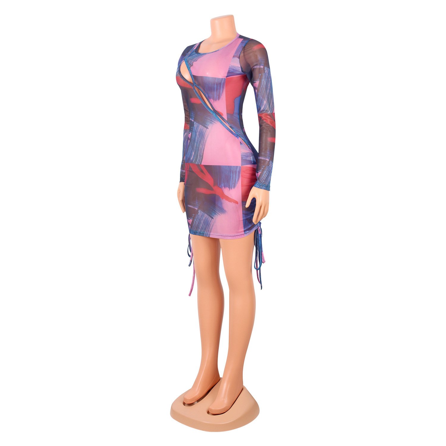 Nightclub Sexy Net Gauze See-Through Long-Sleeved Dress - Image 9