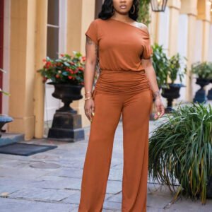 Fashionable Off-shoulder Asymmetrical Top And Pants Set For Women