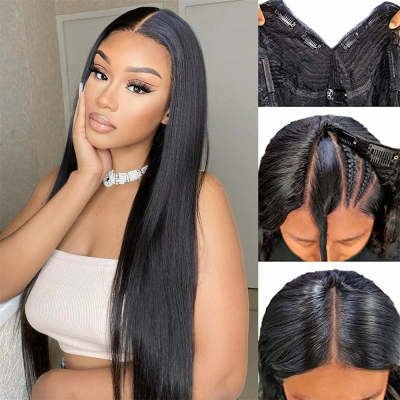 European And American Mid-length Long Straight Front Lace Wig - Image 2