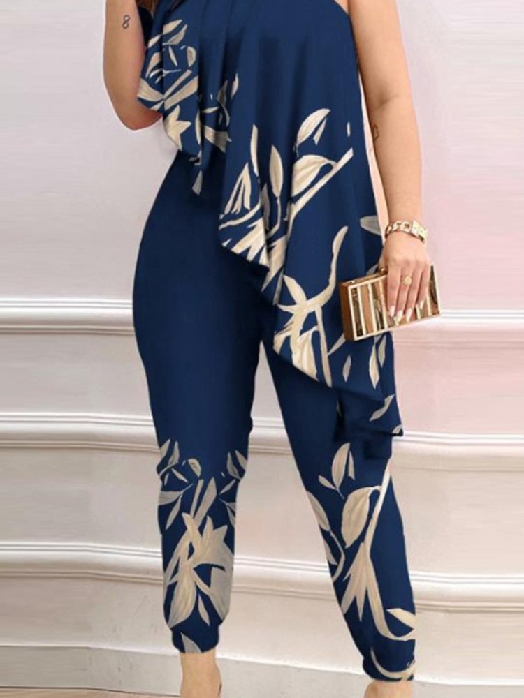 Printed One-shoulder Ruffled Jumpsuit - Image 4
