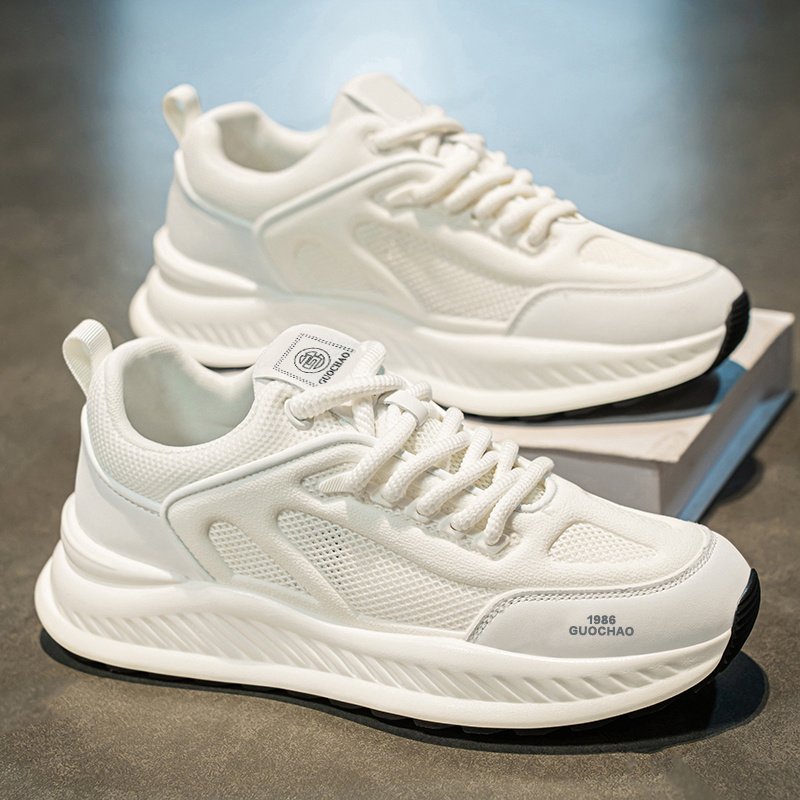 Men's New Spring Breathable Hollow Mesh Sneakers, Versatile Height Increasing Running Athletic Trendy Shoes For Teenagers
