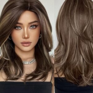 Mid-length Platinum Gradient Color Full-head Wig Chemical Fiber High-temperature Fiber