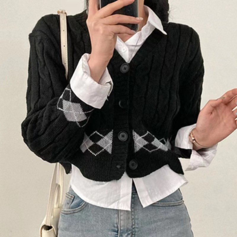 Plaid Hemp Pattern V-neck Single Breasted Cardigan Top - Image 6