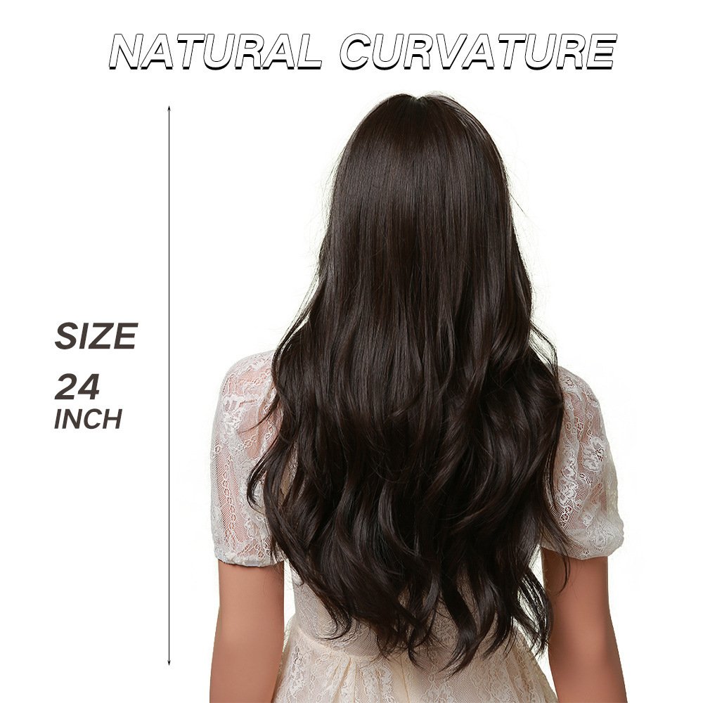 Long Brown Wigs With Bangs Wave Synthetic For Women - Image 4