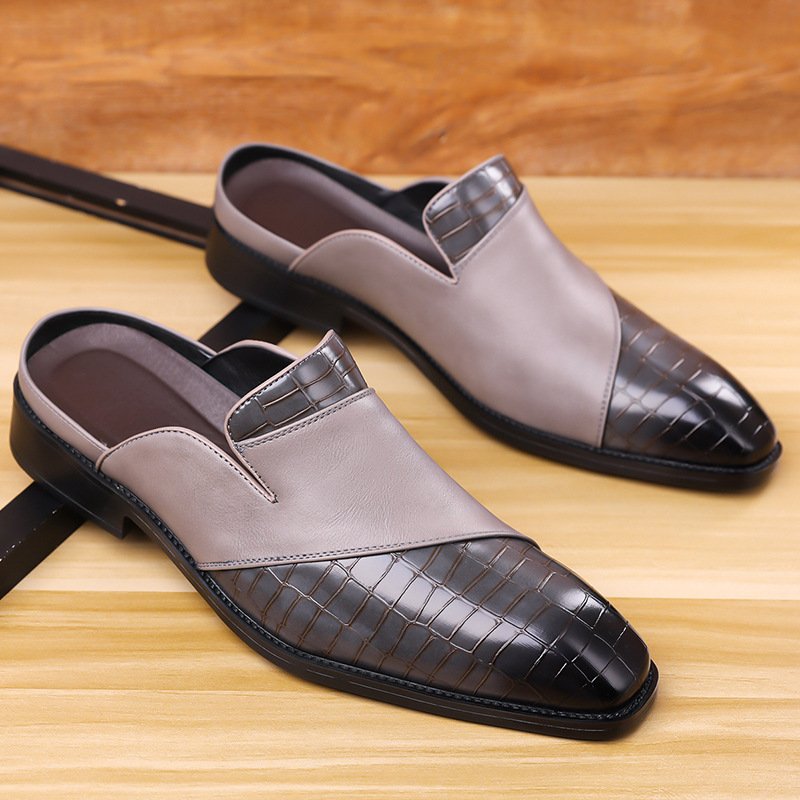 Mens Pointed-toe Leather Half-slippers Without A Heel For Outdoor Wear - Image 3