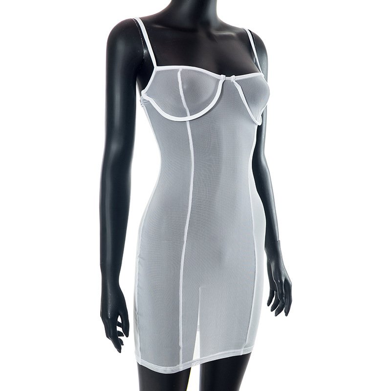 Spaghetti Straps Chest Wrap Mesh Sexy Nightclub Hot Girl Dress Female - Image 5