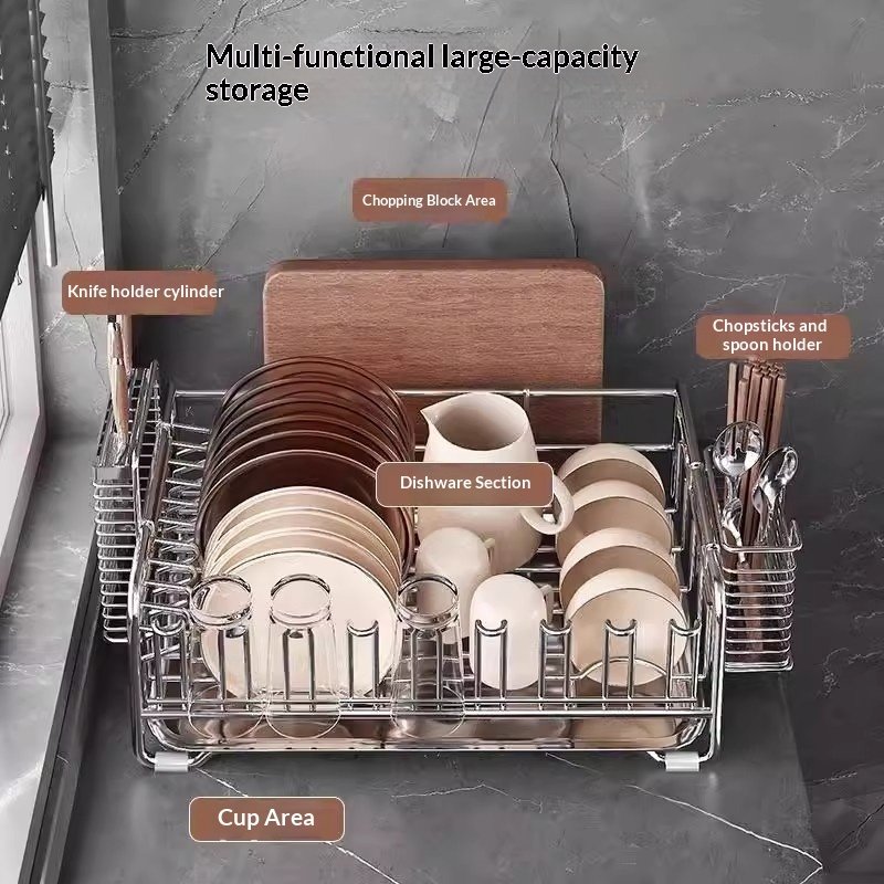 304 Stainless Steel Bowl And Dish Drain Rack Kitchen Shelf - Image 9