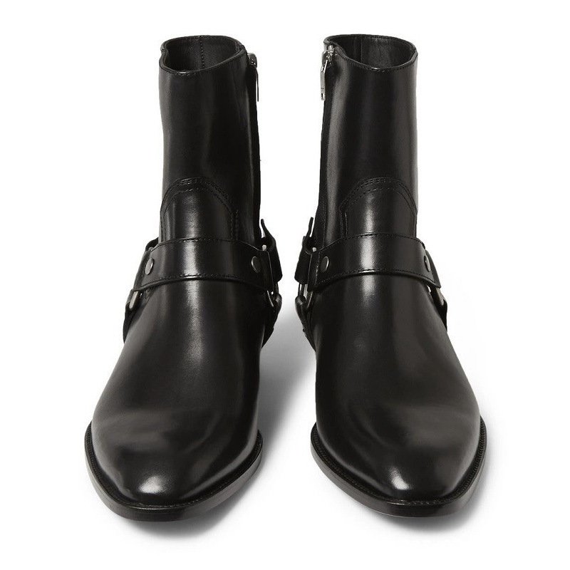 Pointed-toe Leather Martin Boots For Men - Image 4