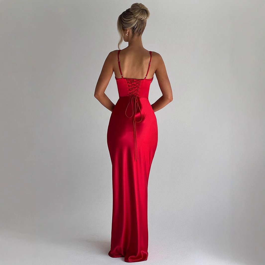 V-neck Fishbone Temperament Camisole Dress Evening Dress - Image 5
