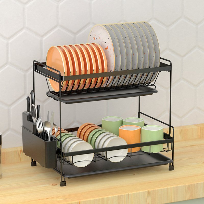 Double - Layer Multi - Functional Dish Rack Drain Basket For Storage And Arrangement - Image 2