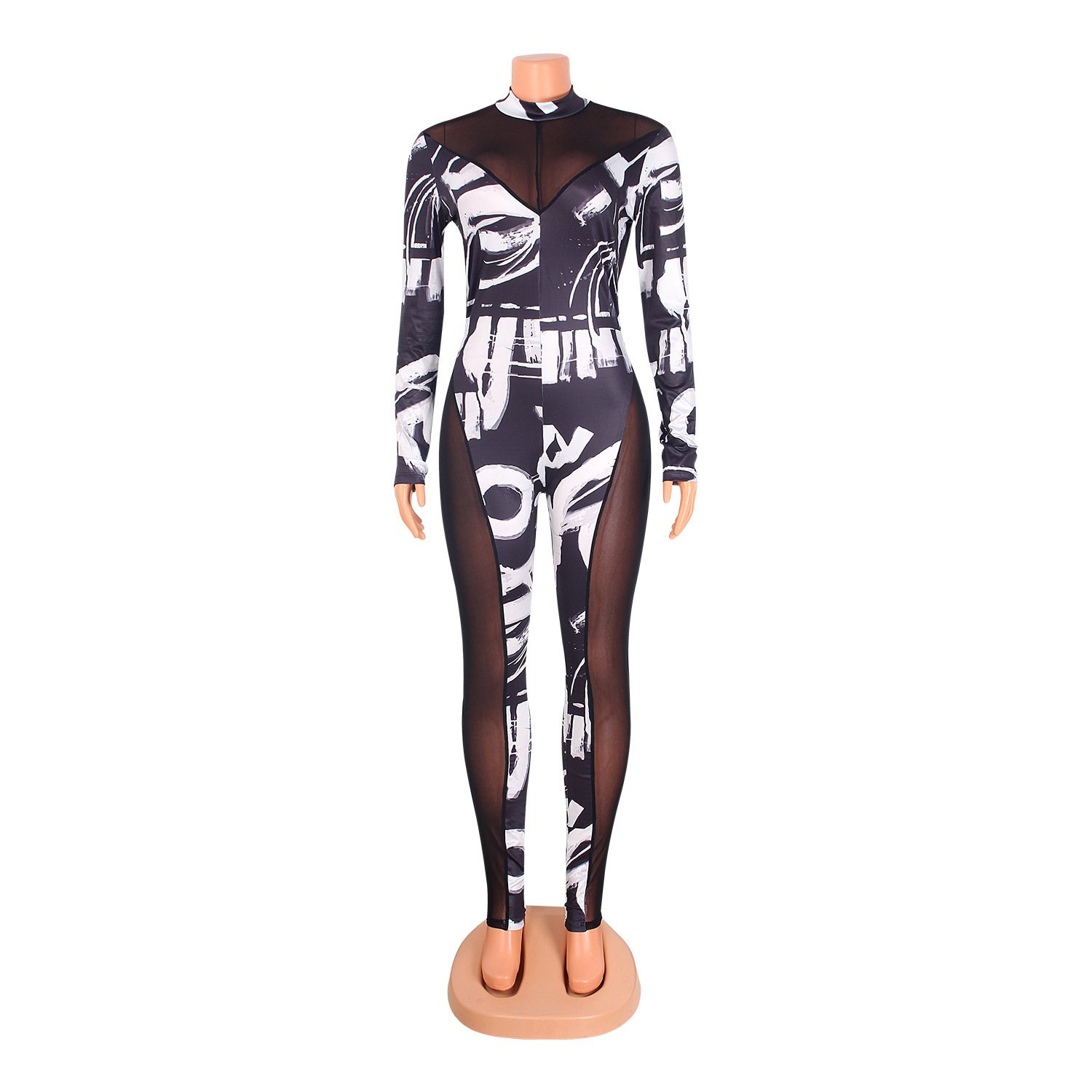 Skinny Mesh Stitching Jumpsuit Women - Image 5