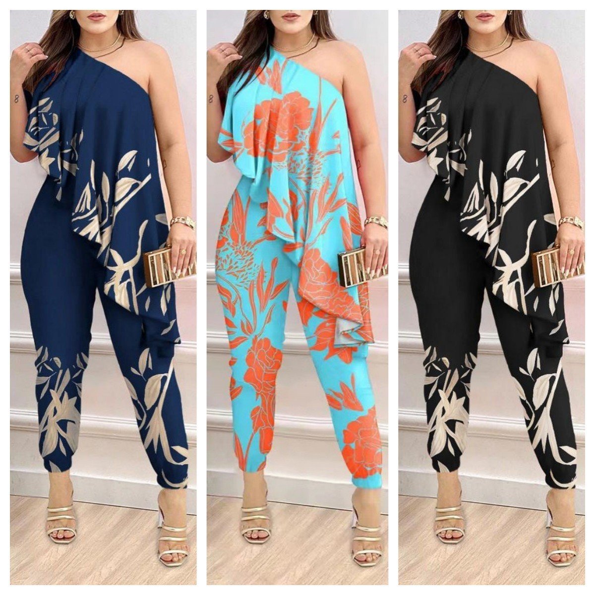 Printed One-shoulder Ruffled Jumpsuit - Image 2