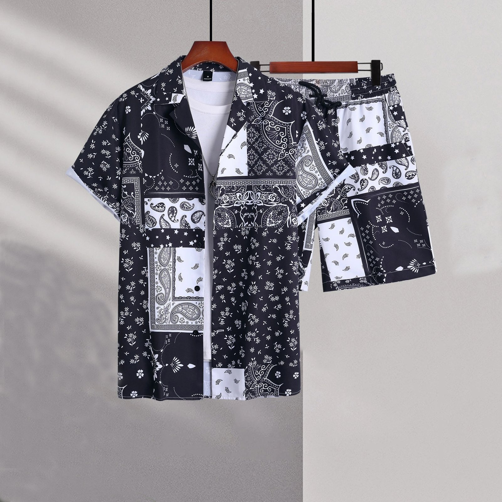 Cashew Flower Casual Shorts Cardigan Set For Men - Image 5