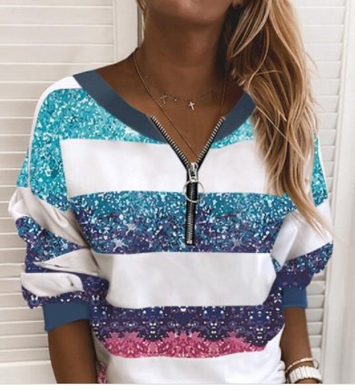 Striped Print Loose Sweatshirt Women - Image 2