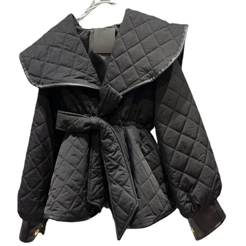 Stylish Navy Collar Bow Tie Cotton Jacket - Image 5