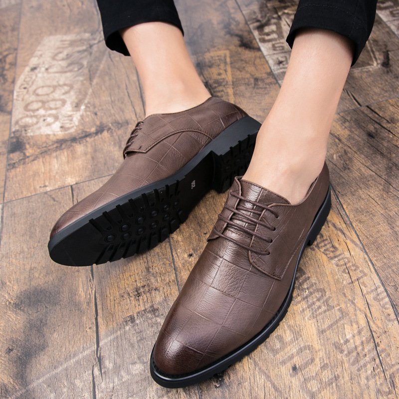 Mens Leather Korean-style Trendy Lace-up Casual Footwear British Business Formal And Leisure Shoes - Image 5