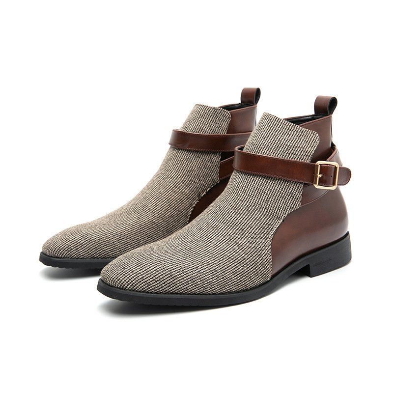 Men's High Top Working Wear Retro Platform British Style Color Block Biker Short Boots - Image 2