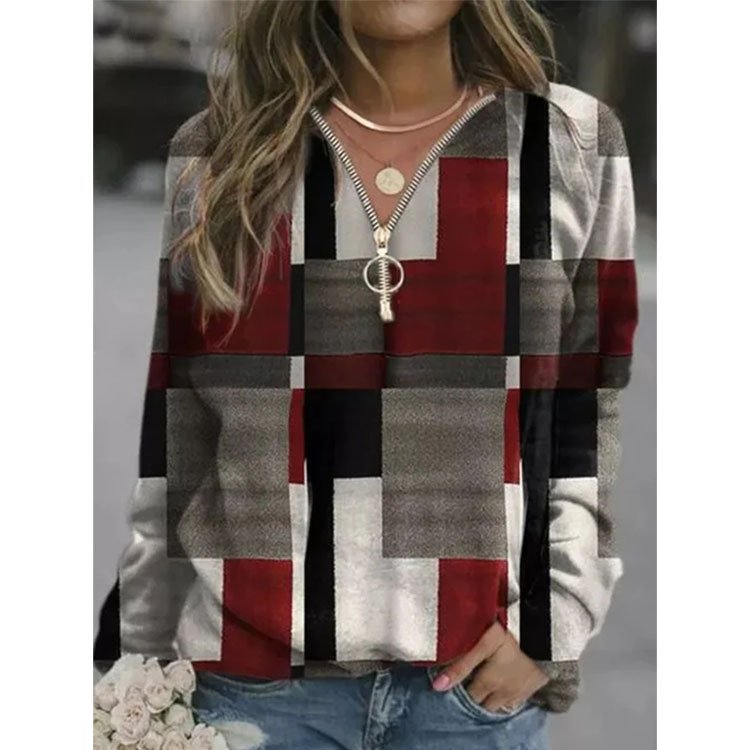 Women's Tops Checkered Sweaters Fleece Jackets - Image 3