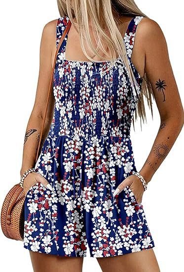 Flower Print Shorts Jumpsuit Summer Fashion Sleeveless Beach Bodysuit - Image 2