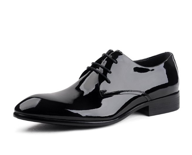 Leather Lace-up Glossy Wedding Shoes Leather Pointed-toe - Image 4