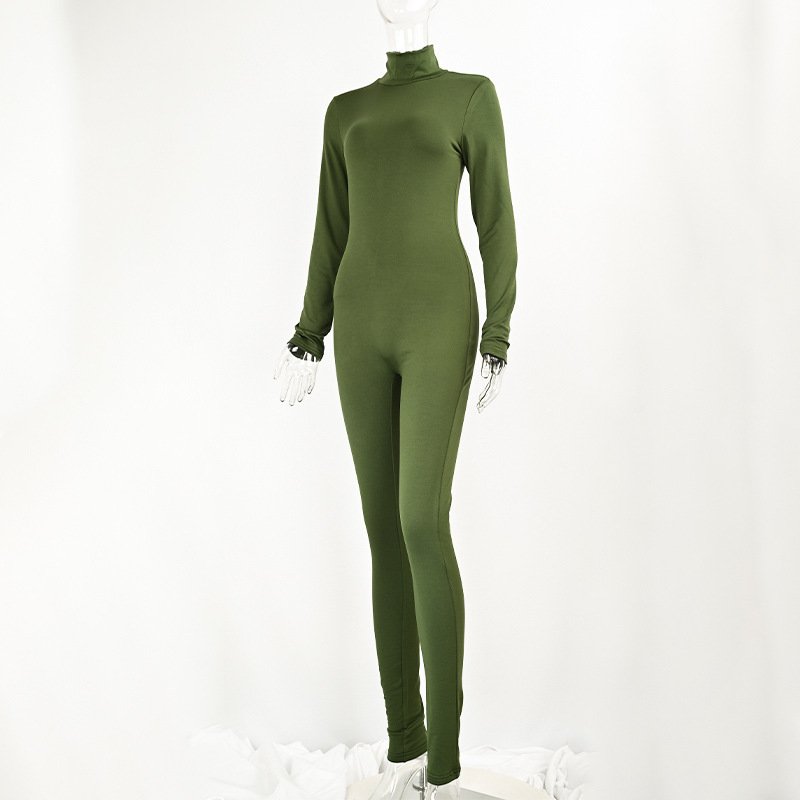 Autumn And Winter Solid Color Tight Long Sleeve Fleece-lined Yoga Jumpsuit - Image 7