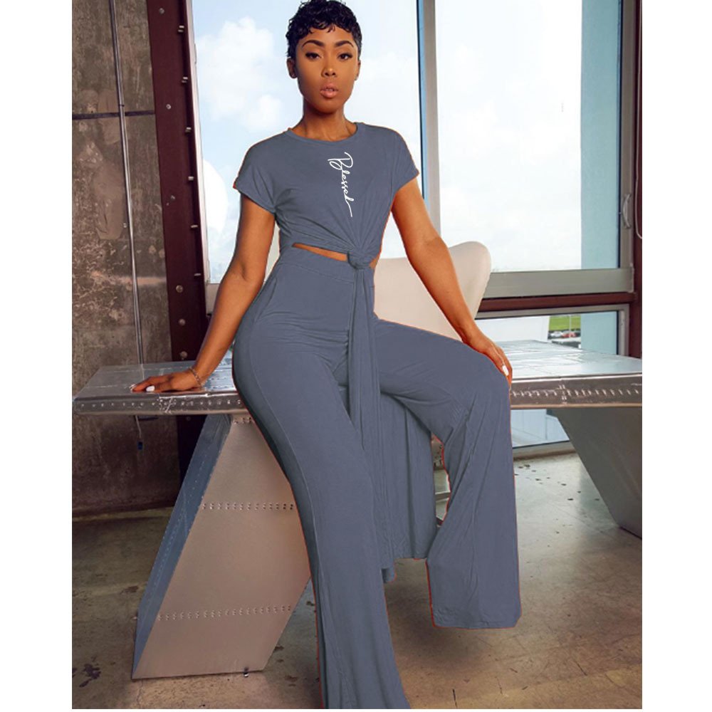 Loose Solid Color Casual Two-piece Short-sleeved Trousers - Image 5