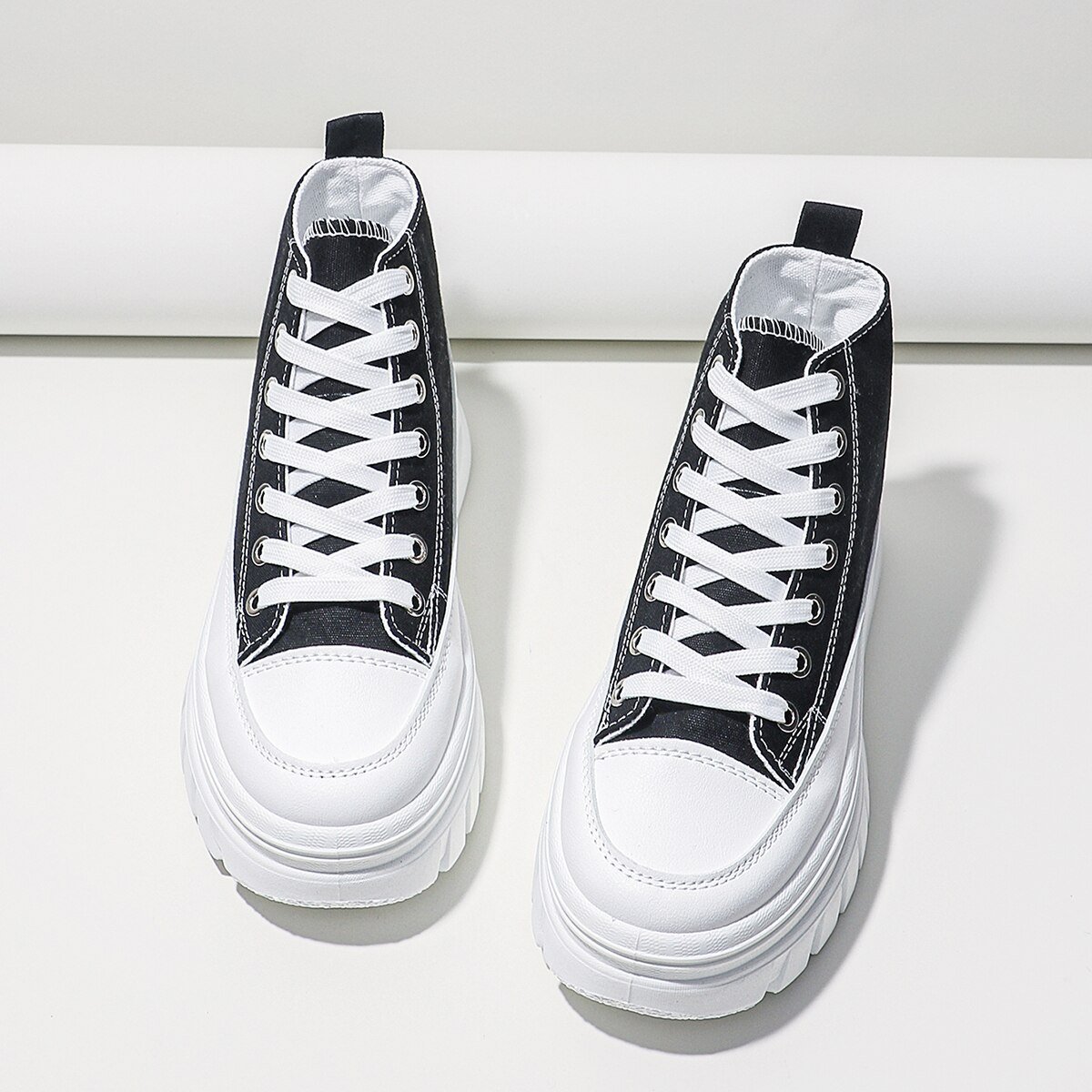 Women Lace-Up Front High Top Flatform Canvas Shoes - Image 6