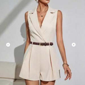 Elegant Commuter Pleated Short-Style Wide-Leg Jumpsuit