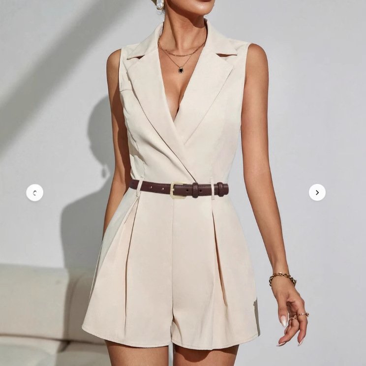 Elegant Commuter Pleated Short-Style Wide-Leg Jumpsuit