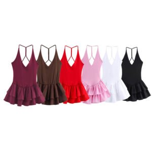 Stitching Hanging Collar Dress Women