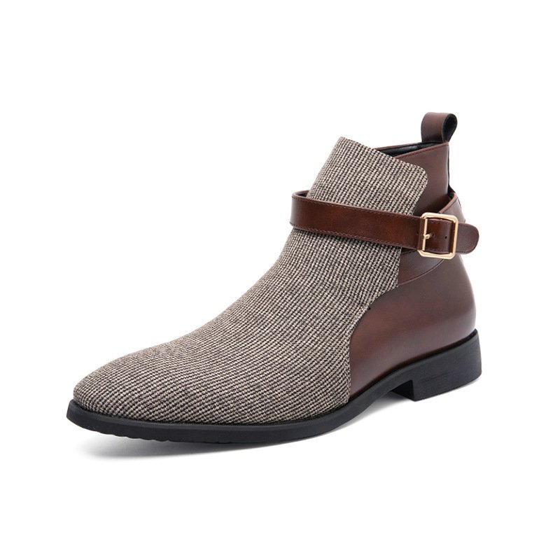Men's High Top Working Wear Retro Platform British Style Color Block Biker Short Boots - Image 7