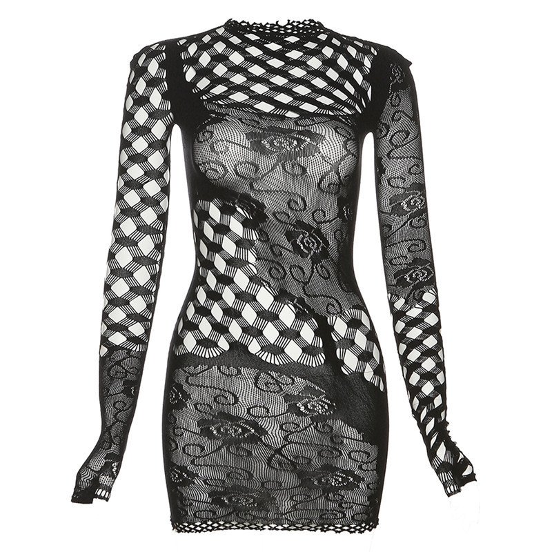 Summer Women's Hollow Out See-through Mesh Slim Fit Dress - Image 3
