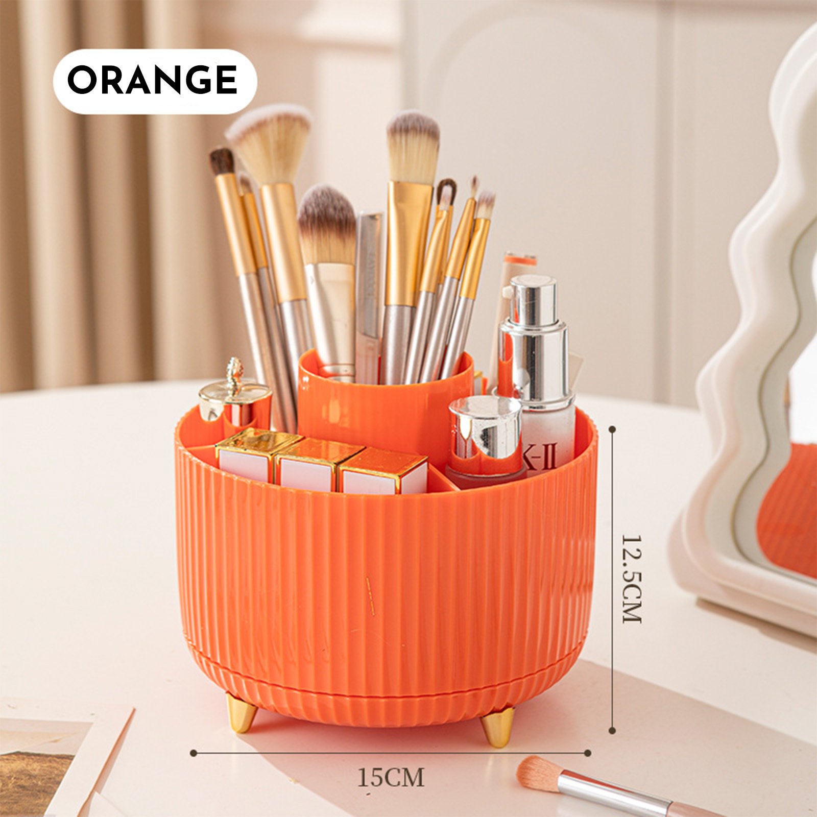 360 Rotating Makeup Brush Holder & Organizer Countertop Storage For Cosmetics & Skincare 8 Colors - Image 3