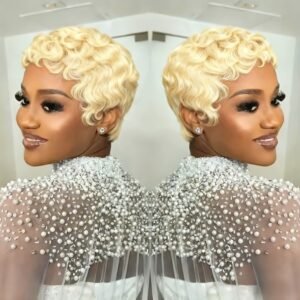 Blonde Curly Pixie Cut With Wave Human Hair