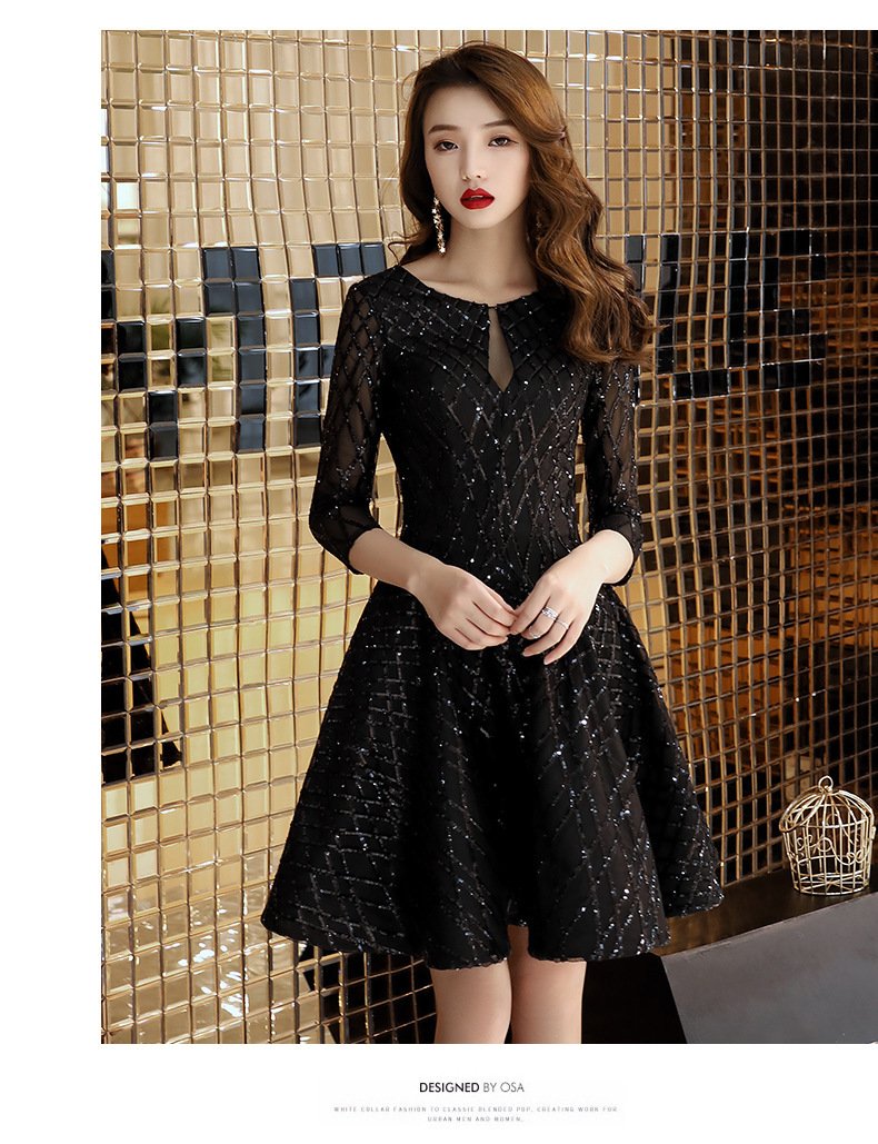 Women's Black Dinner Party Cocktail Party Birthday Party Dress Small Dress Short Socialite - Image 7