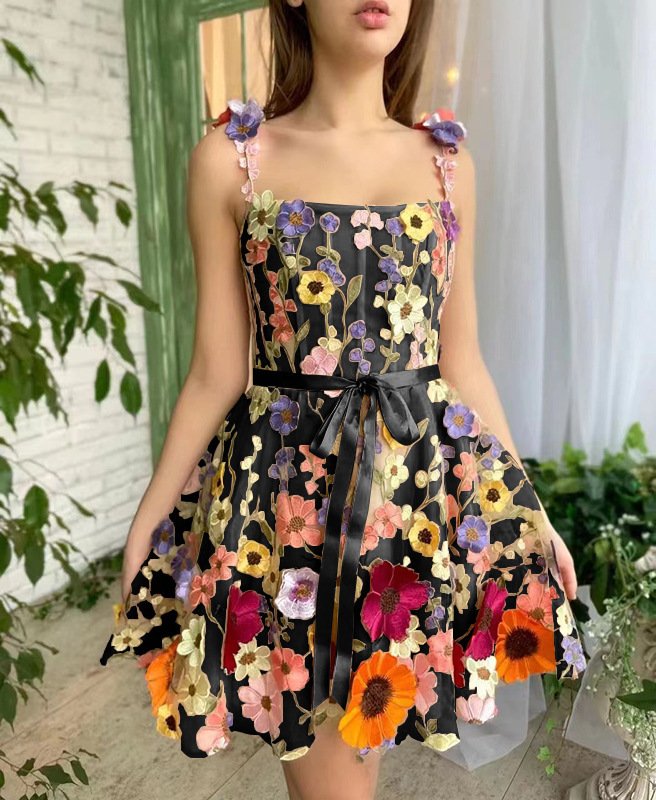 Three-dimensional Flower Embroidery Dress Summer Fashion Sweet A-line Suspender Dresses For Womens Clothing - Image 6