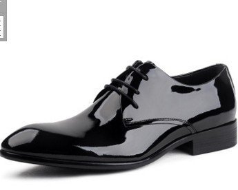 Leather Lace-up Glossy Wedding Shoes Leather Pointed-toe - Image 2
