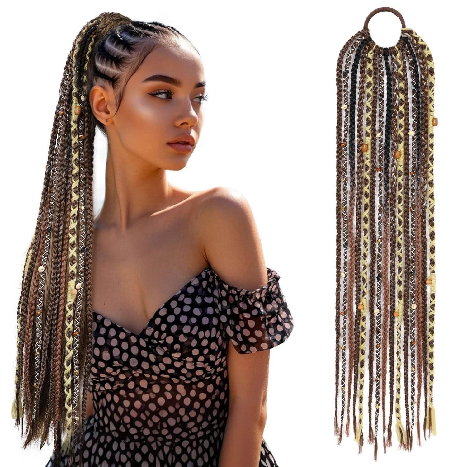 Braided Ponytail Braid Lock Beads Hair Extension - Image 2